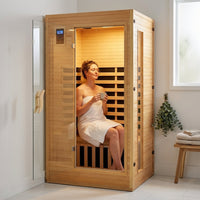 2024 Upgrade 1 to 2 Person Infrared Sauna, Low EMF Infrared Sauna for Home, Indoor Sauna Room, Hemlock Wooden Far Infrared Sauna, Dry Sauna with Bluetooth Speakers, LED Reading and Chromotherapy Lamp — Lifestyle