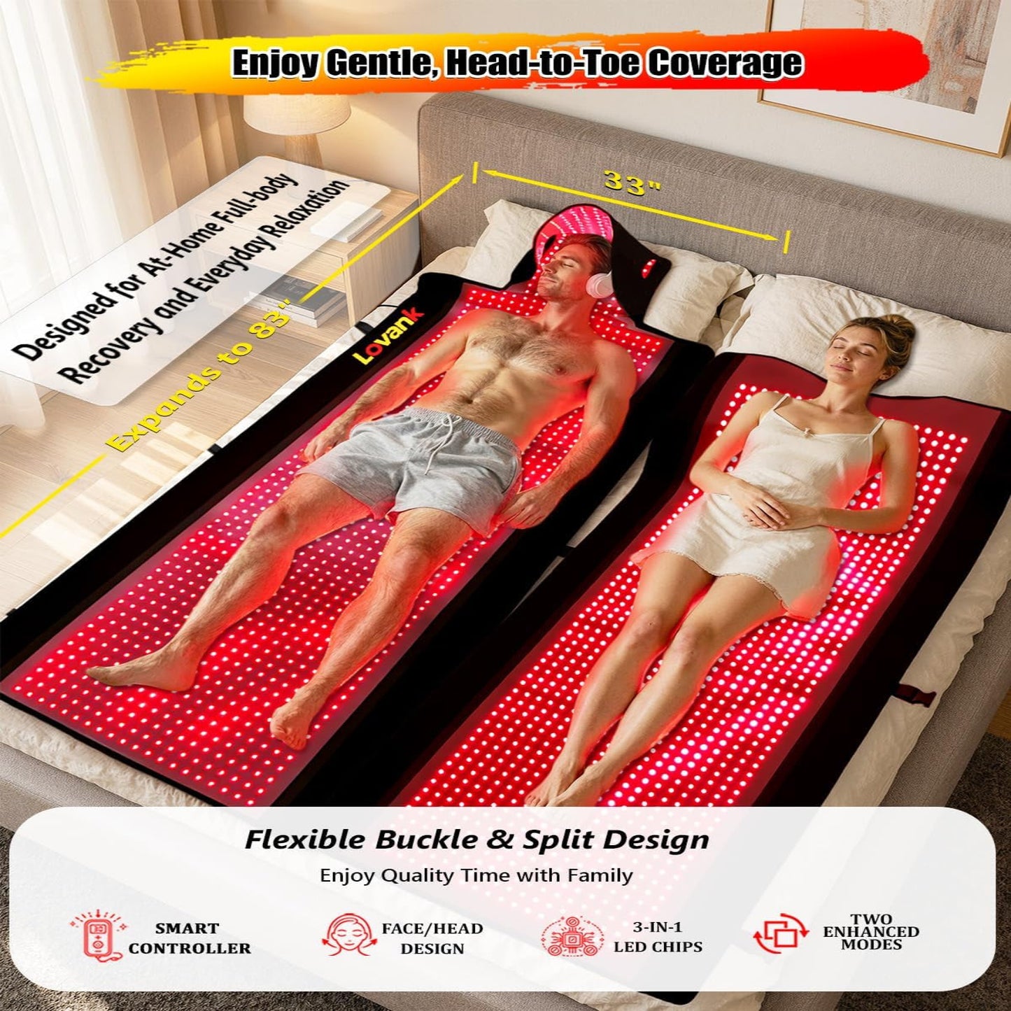 Red Light Therapy Mat for Full Body, 83" × 33", Medical-Grade TPU Light Therapy Bed with 2710 Dual-Wave Leds (660Nm & 850Nm)