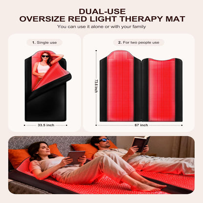 2026 New Dual Full Body Red Light Therapy Mat 2570 Leds Red Light Blanket | 74'' X 34'' Whole Red Light Therapy for Body, 660&850Nm Infrared Light Blanket, 3 Modes, 5 Intensity Levels