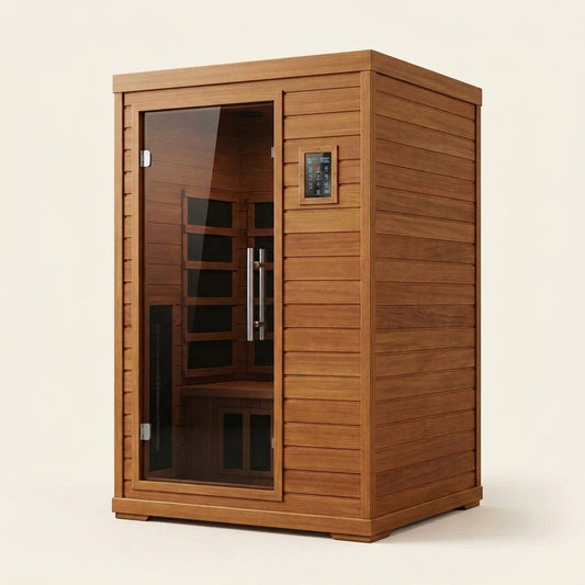 Infrared Home Sauna Designed for Daily Wellness, Low EMF Carbon Panels, Canadian Hemlock Wood, 3 Person Capacity — Studio Shot